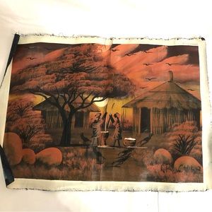 African Village Painting Vintage Art R. Chika Sunset